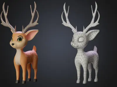 Cute Cartoon Deer Rigged Low-poly 3D model