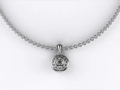 Radiant Halo Diamond Pendant Necklace in White Gold 3D print model