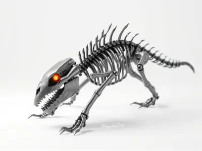 Cybernetic Dinosaur Skeleton with Laser Eyes Low-poly 3D model
