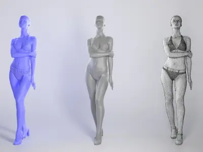 Slim pretty woman in a swimsuit looking up 218 Low-poly 3D model