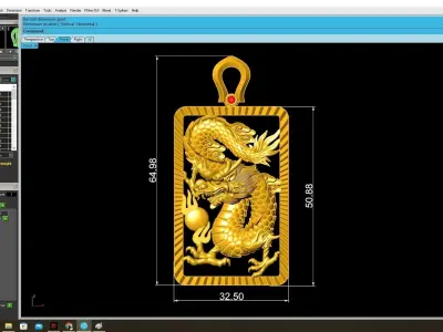 Rectangular Dragon Carved Pendant Jewelry 3989 3D print model