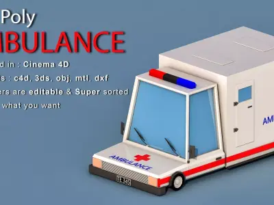 Cartoon Ambulance Low-poly 3D model