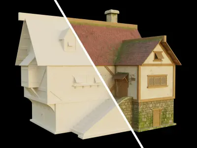 Medievel house Low-poly 3D model