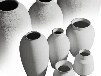 Old vase 3 material marble concrete plaster Low-poly 3D model