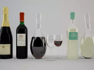 Wine Set chocolate cake with one slice missing 3D model