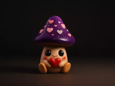 Cute Valentine Mushroom Figurine Heart Holding Kawaii Decor 3D print model