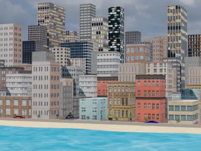 Coastal city Low-poly 3D model