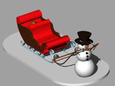 SnowMan with Sleigh Free 3D model