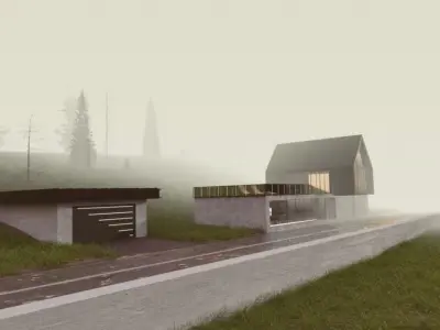 Modern house on a hill with road for car animations  Free low-poly 3D model