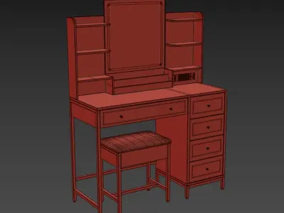 Dressing Table Set with LED High Gloss White Engineered Wood 2 3D model
