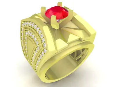 Luxury Geometric Red Stone Ring for Men  3800 3D print model