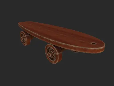 Old wooden toy skateboard Free 3D model