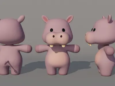 Rigged Cartoon Hippo Low-poly 3D model