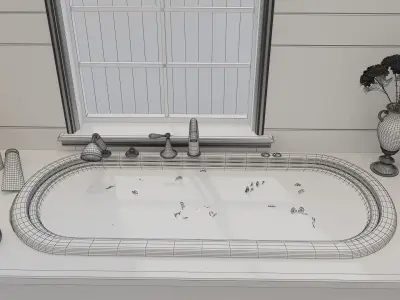 Luxury Bright Bathroom with Bathtub 3D model