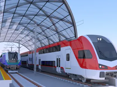 Station with doubledeck trains III 3D model