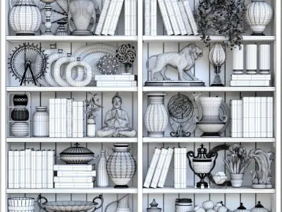 ShelfDecor bookcase with vases and pots 3D model