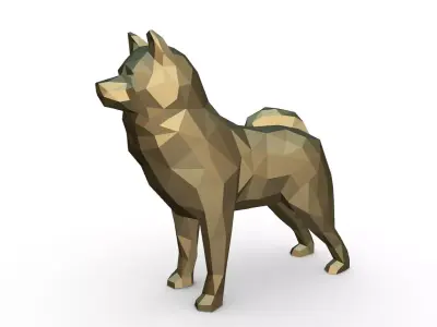 akita inu low poly 3D print model