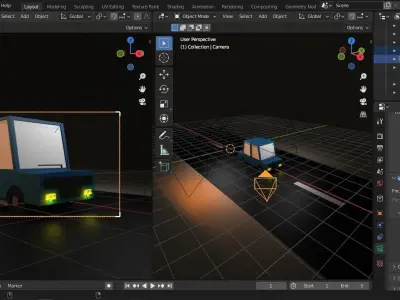 Cartoon Blue Low Poly Car Low-poly 3D model