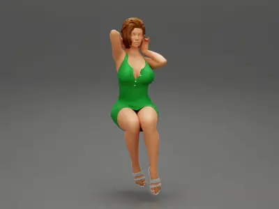Beautiful woman sitting in short sexy dress 3D print model