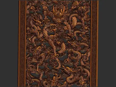 dragons wooden panel with dragon 3D print model