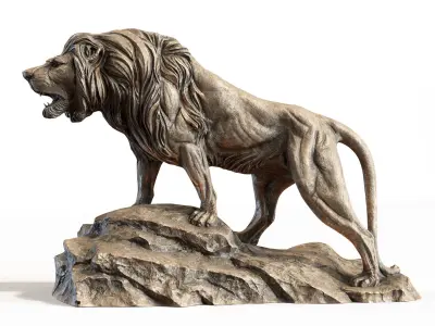 Lion standing on a stone PBR Lowpoly Low-poly 3D model