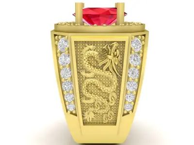 Luxury Dragon Oval Stone Men Ring Jewelry Design 3813 3D print model