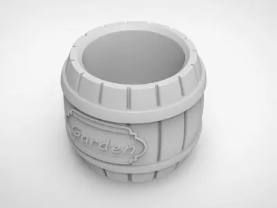 vintage oak barrel vase 3D print model