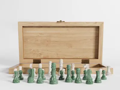 Chess set made with wood and with marble pieces 3D model