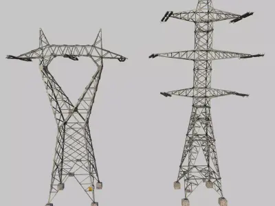 High Voltage Transmission Lines 300KV and 500KV Low-poly 3D model