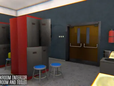Cloakroom interior - bathroom and toilet Low-poly 3D model