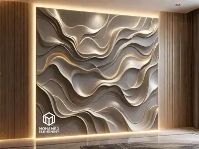 modern panel wall decor set wall relief mural CNC 137  3D model