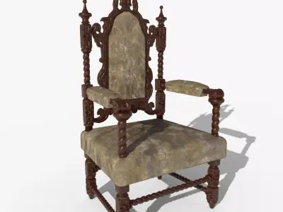 Renaissance Style HighBacked Chair model 3 Low-poly 3D model