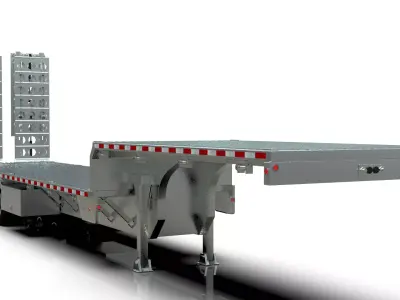 53ft Stepdeck Trailer 3D Model with Animated  Bi-Fold Ramps 3D model