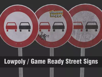 Lowpoly CITY TRAFFIC STREET SIGN No Overtaking VR AR Games 3D Low-poly 3D model