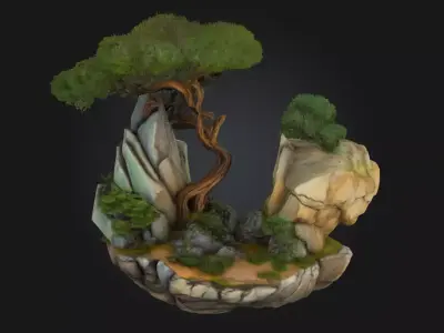 Serene Peaks  Majestic Tranquility in Stone and Sky 3D model