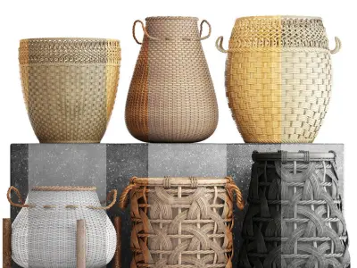 Basket Rattan set collection 3D model