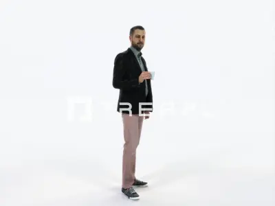 Portrait 03A Drinking Coffee Casual Man Low-poly 3D model