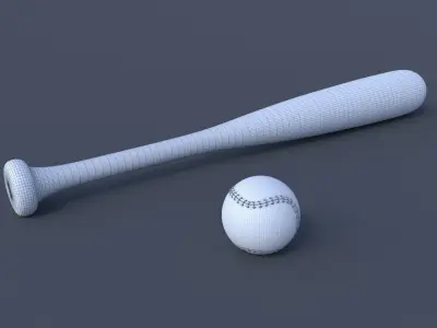 Baseball bat and ball 3D model