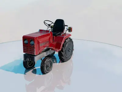 Old Red Garden Tractor Worn and Rusty 3D model