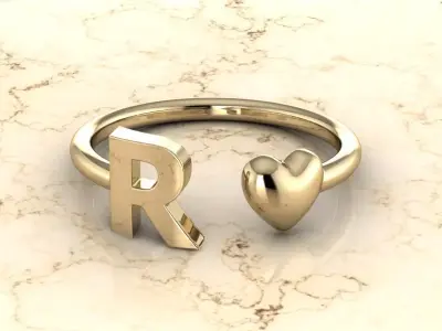 Alphabet Jewelry with Heart Ring  R 3D print model