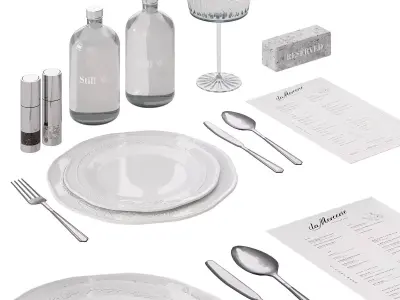 Restaurant Tableware Grey and White 3D model