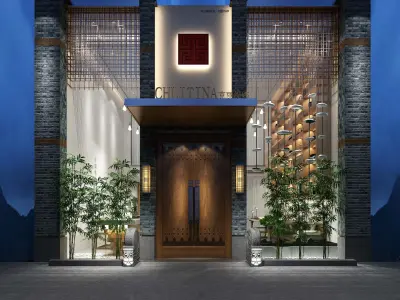 Chinese Tea House  Club - Tea Sets  Lighting 3D Model Furniture Low-poly 3D model