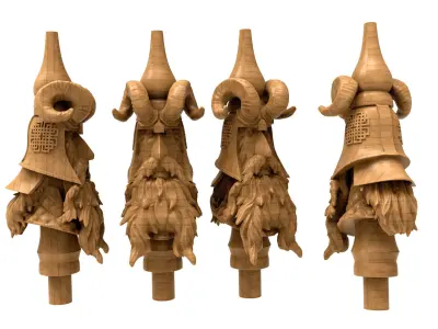3D Model STL Hookah five wooden beards on pole 3D model