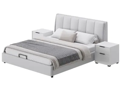 Gray Wingback Upholstered Headboard Bed 3D model