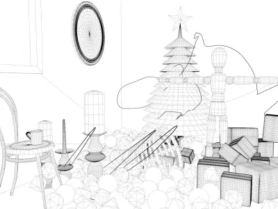 Christmas eve gift unwrapping cuddly time 3D model