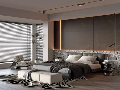 Modern Dark Aesthetic Bedroom 81 3D model