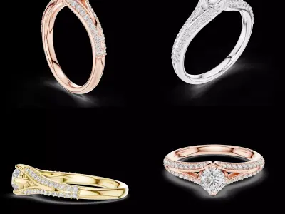 Luxury Twist Pave Diamond Engagement Ring CAD Design 3D print model