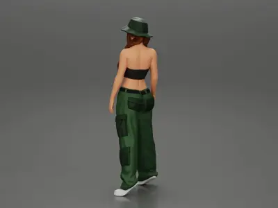 gangster lowrider girl posing in hat with pigtail hairstyle 3D print model