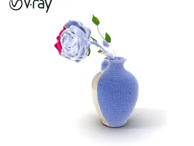 Elegant Ceramic Vase with Rose Flower Model Pack Low-poly 3D model