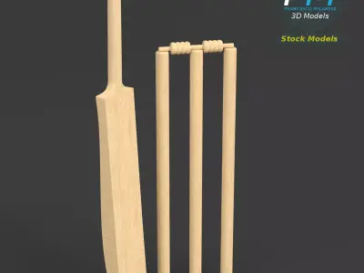 Cricket set bat and ball 3D model